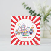 cooles Themenpark Zirkus Party mit Tellern für Tex Einladung (Stehend Vorderseite)