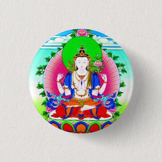 Cooles tibetanisches thangka Shadakshari Button (Vorderseite)