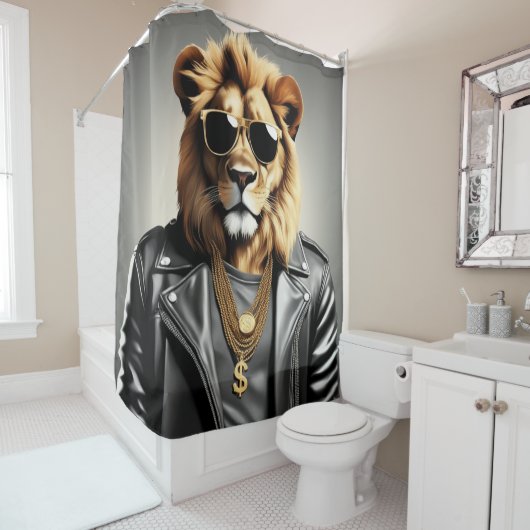 Cooles Tier mit Sonnenbrille und Lederjacke Duschvorhang (Beispiel)