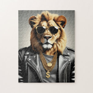 Cooles Tier mit Sonnenbrille und Lederjacke Puzzle