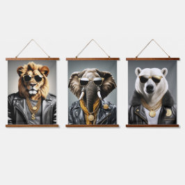 Cooles Tier mit Sonnenbrille und Lederjacke Wandteppich Mit Holzrahmen
