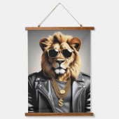 Cooles Tier mit Sonnenbrille und Lederjacke Wandteppich Mit Holzrahmen (Vorderseite)