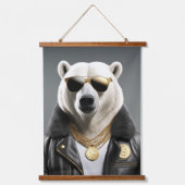 Cooles Tier mit Sonnenbrille und Lederjacke Wandteppich Mit Holzrahmen (Vorderseite 3)