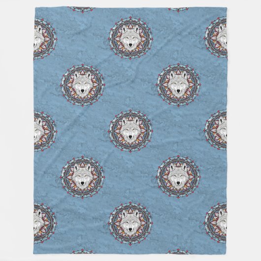 Cooles Tiermuster - Wolf Head Mandala 2 Fleecedecke (Vorderseite)