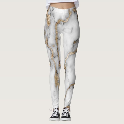 Cooles, trendiges, weißes Marmormuster Leggings (Vorderseite)