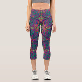 Cooles Trippy-Green, Orange und Lila Wavy-Muster Capri Leggings
