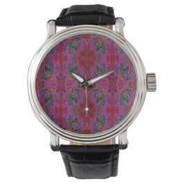 Cooles Trippy-Magenta, Rot- und Grünes Wavy-Muster Armbanduhr