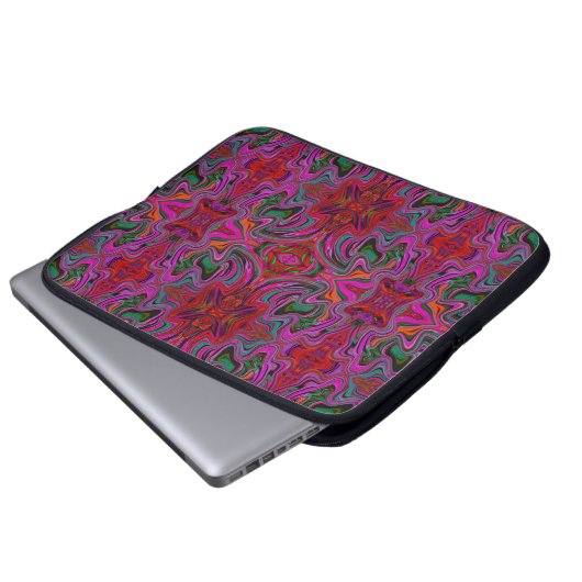 Cooles Trippy-Magenta, Rot- und Grünes Wavy-Muster Laptopschutzhülle (Vorne Knopf)