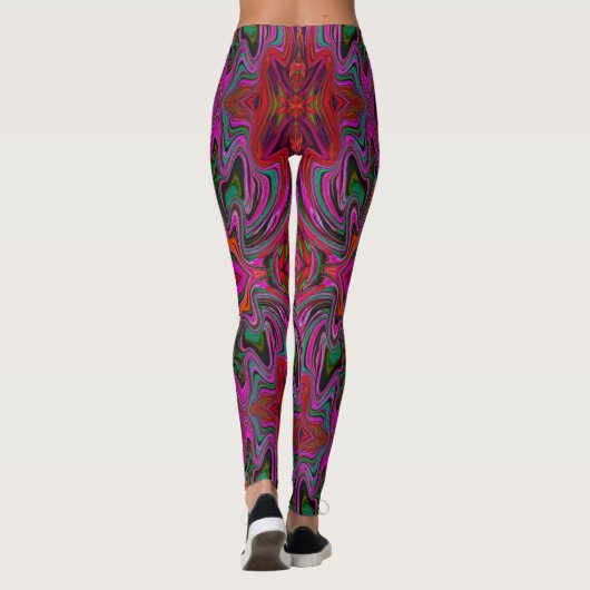 Cooles Trippy-Magenta, Rot- und Grünes Wavy-Muster Leggings (Rückseite)