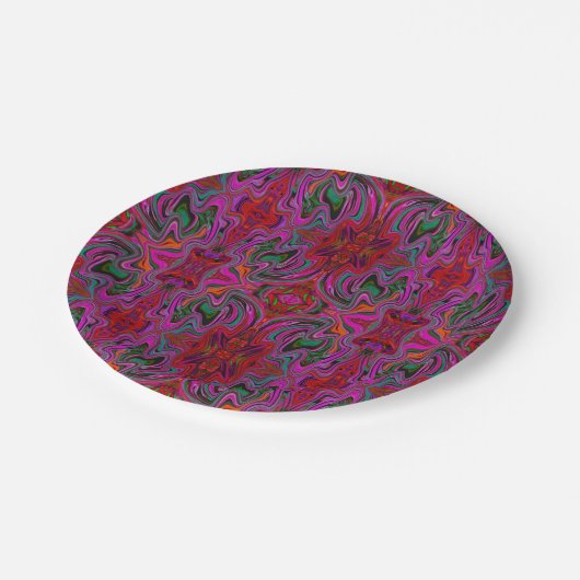 Cooles Trippy-Magenta, Rot- und Grünes Wavy-Muster Pappteller (Schrägansicht)