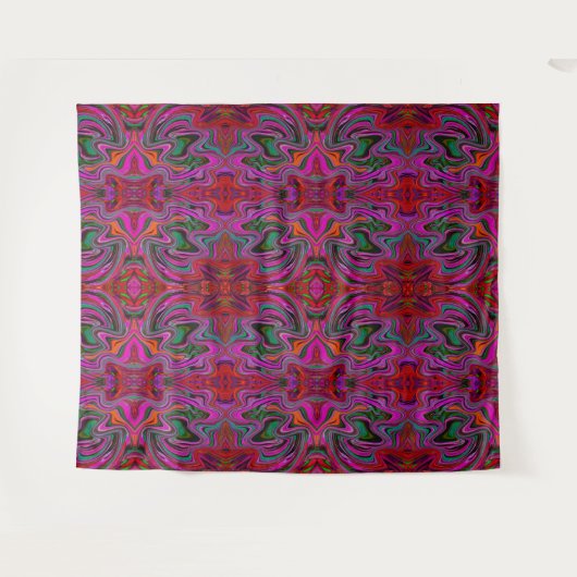 Cooles Trippy-Magenta, Rot- und Grünes Wavy-Muster Wandteppich (Vorderseite (Horizontal))