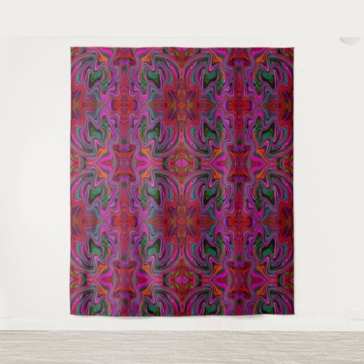 Cooles Trippy-Magenta, Rot- und Grünes Wavy-Muster Wandteppich (Vorderseite)