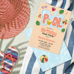 Cooles Tropical Summer Pool Party Geburtstagseinla Einladung<br><div class="desc">Diese niedliche und lustige Party-Geburtstagsfeier lädt zum Sommer oder Frühling ein. Hier finden Sie handgezeichnet Illustrationen wie Schwimmbecken, Ananas-Getränk, eine Kugel, Monster-Blätter, Eis, einen Popkel, eine Wassermelone, Wasser und eine Herzbrille. Die Farbgestaltung umfasst leuchtend orange, gelb, grün, rot, blau und sandigen Pfirsich. Es ist spielerisch, cool, modern, einfach und einzigartig;...</div>