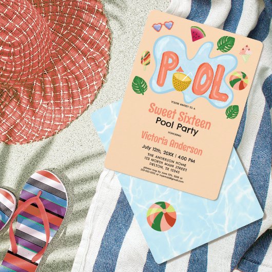 Cooles Tropical Summer Pool Party Sweet 16 Einladu Einladung
