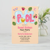 Cooles Tropical Summer Pool Party Sweet 16 Einladung (Stehend Vorderseite)