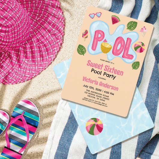Cooles Tropical Summer Pool Party Sweet 16 Einladung