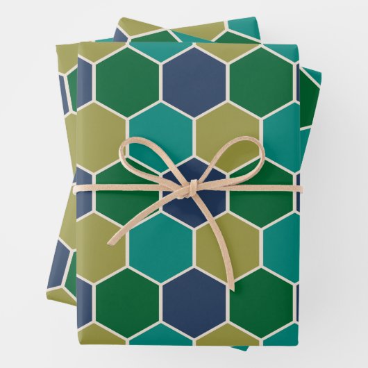 Cooles Türkisfarben und geometrisches Hexagon der Geschenkpapier Set (Beispiel)
