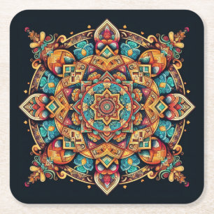 Cooles und buntes Mandala-Muster Rechteckiger Pappuntersetzer