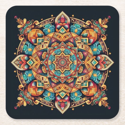 Cooles und buntes Mandala-Muster Rechteckiger Pappuntersetzer (Vorderseite)