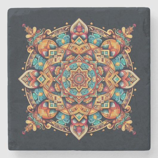 Cooles und buntes Mandala-Muster Steinuntersetzer (Vorderseite)