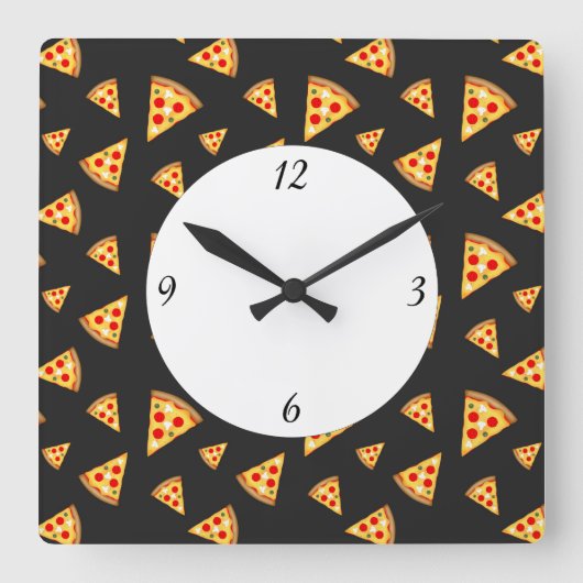 Cooles und lustiges Pizzaschnittmuster mit Zahlen Quadratische Wanduhr (Vorderseite)