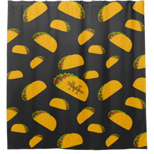 Cooles und lustiges Yummy-Tacom Monogram Duschvorhang (Vorderseite)
