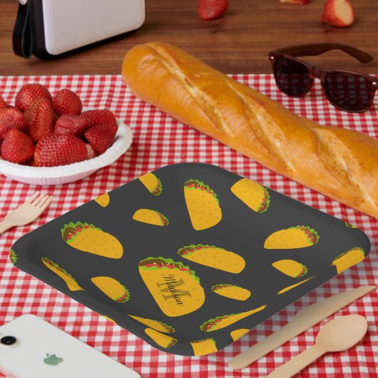 Cooles und lustiges Yummy-Tacom Monogram Pappteller (Picknick)