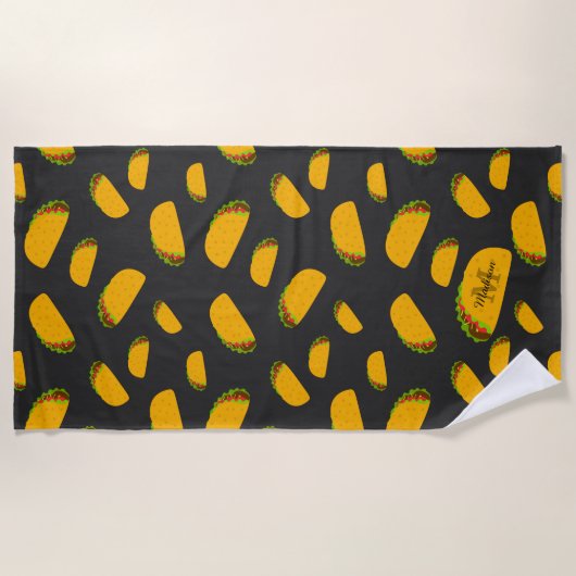 Cooles und lustiges Yummy-Tacom Monogram Strandtuch (Vorderseite)