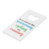 Cooles und originelles Triathlon Design für Triath Geldbeutel Flaschenöffner (Vorderseite Schrägansicht)