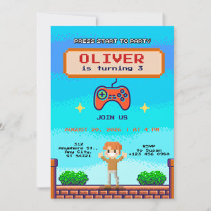Cooles Videospiel Geburtstagsparty Einladung für J