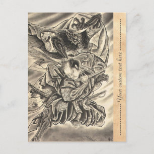 Cooles Vintage Japanischer Dämon Samurai Kampf Tat Postkarte