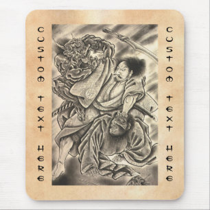 Cooles vintage japanisches Samurai-Dämon-Kampf-Tat Mousepad