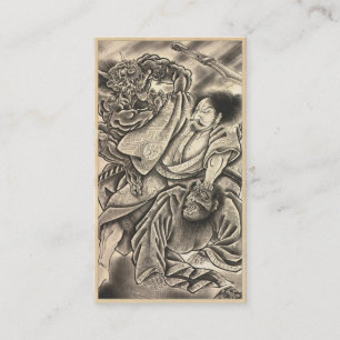Cooles vintage japanisches Samurai-Dämon-Kampf-Tat Visitenkarte