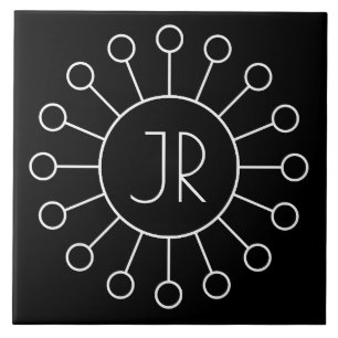 Cooles Vintage-Logo-Stil-Monogramm Schwarz & Wei Fliese