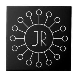 Cooles Vintage-Logo-Stil-Monogramm Schwarz & Wei Fliese