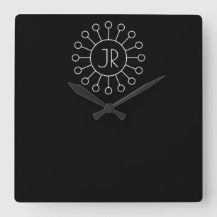 Cooles Vintage-Logo-Stil-Monogramm Schwarz & Wei Quadratische Wanduhr