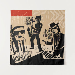 cooles Vintage von Jazzband Poster mit Trompete-Sp Wandteppich
