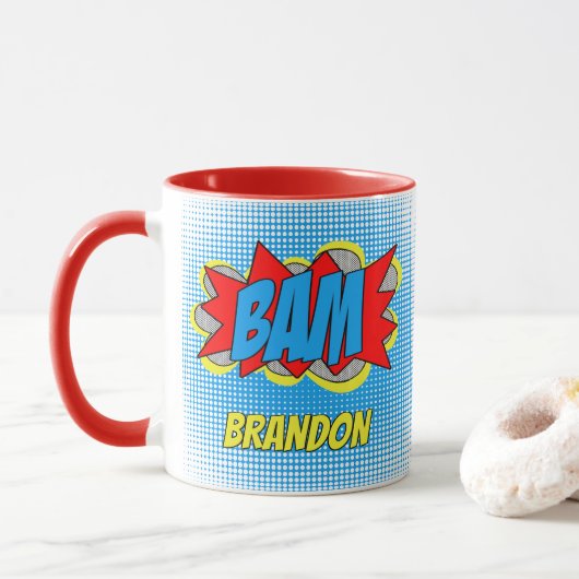 Cooles Vintages Comic Buch Pop Art Style BAM! Tasse (Mit Donut)