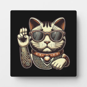 Cooles Vintages Maneki Neko Lucky Cat, Erfolgsgeld Fotoplatte