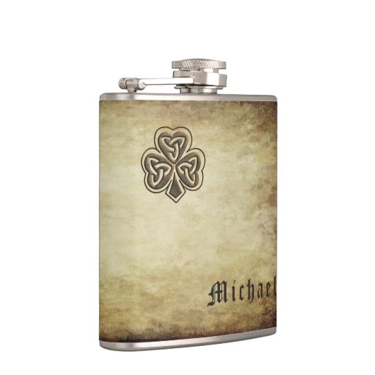 Cooles Vintages Trendgrundstück Irish Kleeblatt Flachmann (Rechts)