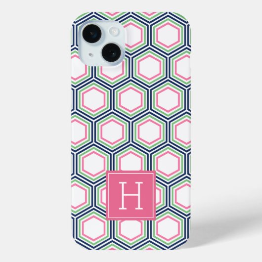 Cooles Wabenmuster und rosa Monogramm Case-Mate iPhone Hülle (Rückseite)