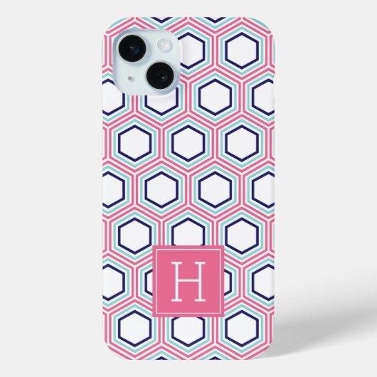 Cooles Wabenmuster und rosa Monogramm Case-Mate iPhone Hülle (Rückseite)