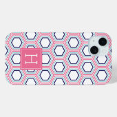 Cooles Wabenmuster und rosa Monogramm Case-Mate iPhone Hülle (Rückseite (Horizontal))