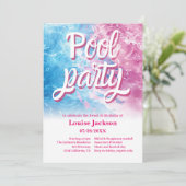 Cooles Wasser-Party-Skript Wirbel Rosa Sweet 16 Einladung (Stehend Vorderseite)