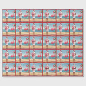 Cooles Weihnachten Santa and Flamingo Beach Weihna Geschenkpapier (Flach)