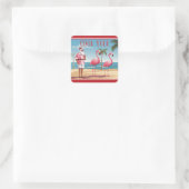 Cooles Weihnachten Santa and Flamingos Beach Weihn Quadratischer Aufkleber (Tasche)