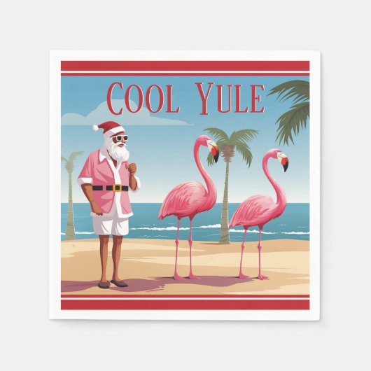 Cooles Weihnachten Santa and Flamingos Beach Weihn Serviette (Vorderseite)