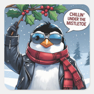 Cooles Weihnachts-Pinguin-Design – „Chillin’ Quadratischer Aufkleber