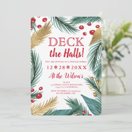 Cooles Weihnachtskiefer-Mistelogodeck Einladung (Stehend Vorderseite)