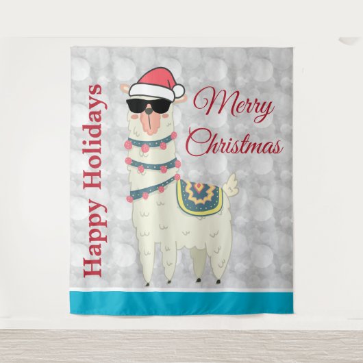 Cooles Weihnachtslama in Weihnachtsmannmütze und S Wandteppich (Vorderseite)